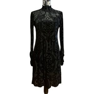 Ronni Nicole Black Velvet Mock Neck Midi Sheath Dress